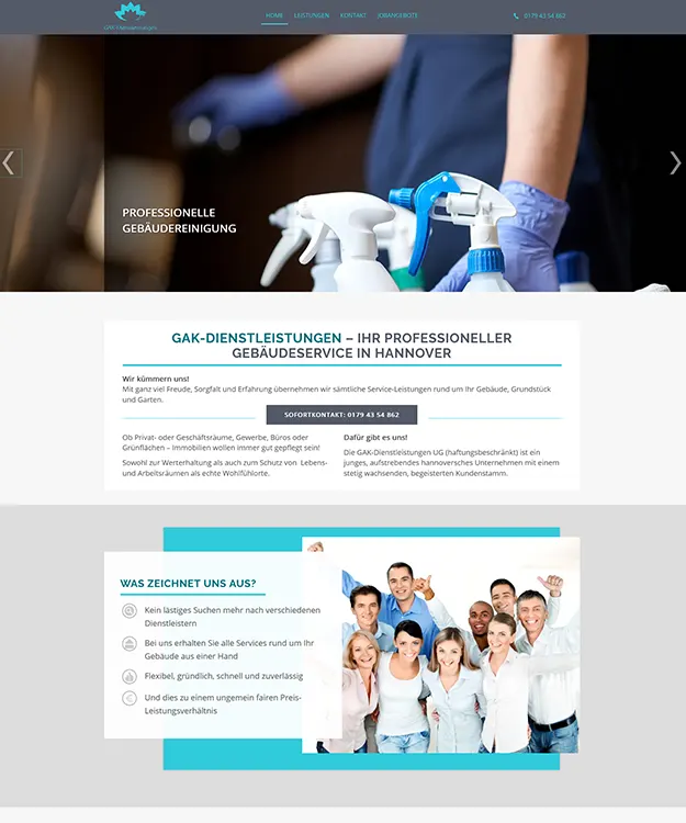 Ein professionell gestaltetes und ansprechendes Webdesign für GAK Dienstleistungen in Hannover