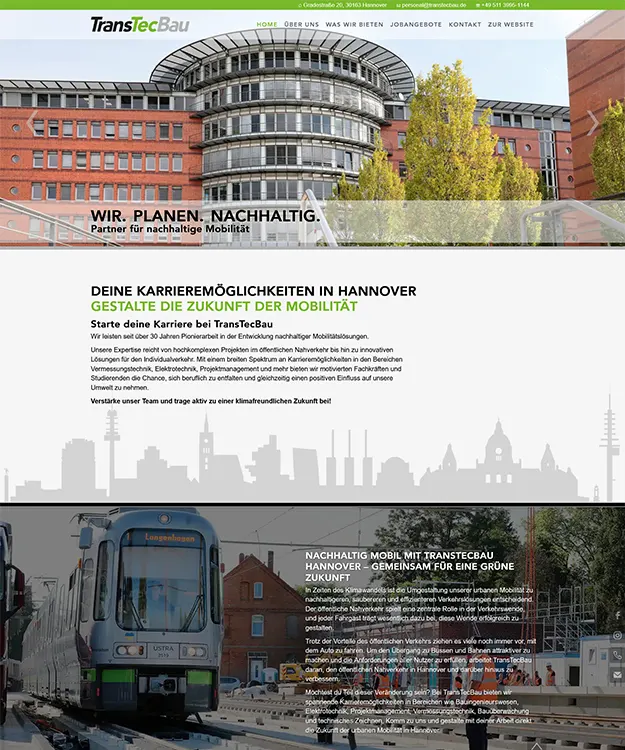 Jobwebsite für Bauplanungs-Stellen mit Joomla 5.1, Bewerbungsformular und animierten Inhalten, erstellt von Schulz-Design